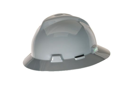MSA 474731 V-Gard Slotted Full-Brim Hat, Gray, w/Staz-On Suspension