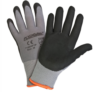 POSIGRIP 715SNFTP BLACK MICROFOAM NITRILE PALMDIP ON GRAY NYLON SHELL