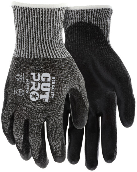 MCR 92723PU Safety CutPro® | 13 Gauge HyperMax® HPPE Shell | Cut, Abrasion and Puncture Resistant | PU Coated Palm and Fingertips - Black Polyurethane Coating adds Abrasion Resistance