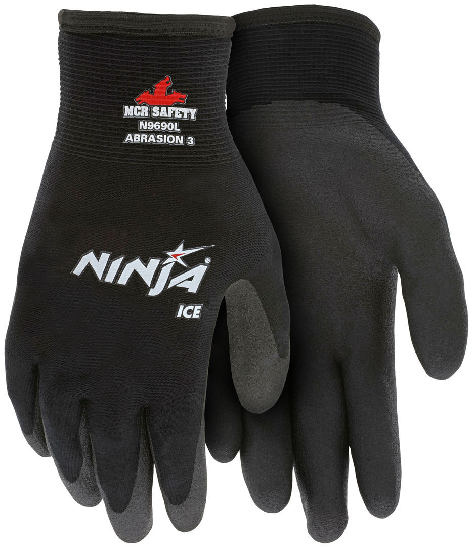 MCR N9690 | Ninja® Ice Insulated Work Gloves | 15-Gauge Black Nylon Shell | Acrylic Terry Interior | HPT Coated Palm and Fingertips | Acrylic Terry Liner Keeps Hands Warm | HPT Repels Liquids for Wet or Dry Grip