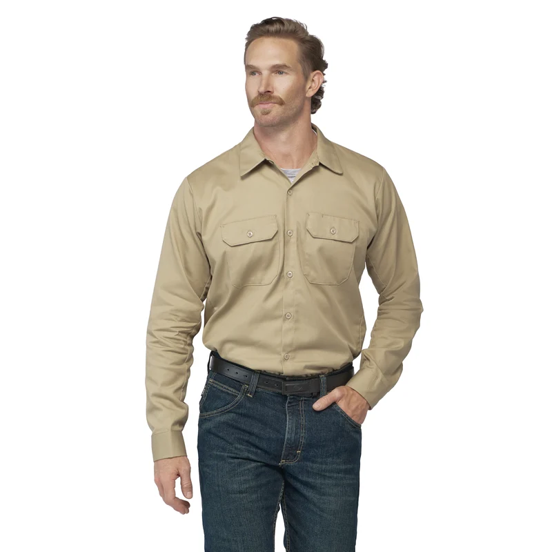 Bulwark SEW2 Khaki 7 oz. Men's Midweight EXCEL FR Button Up Work Shirt