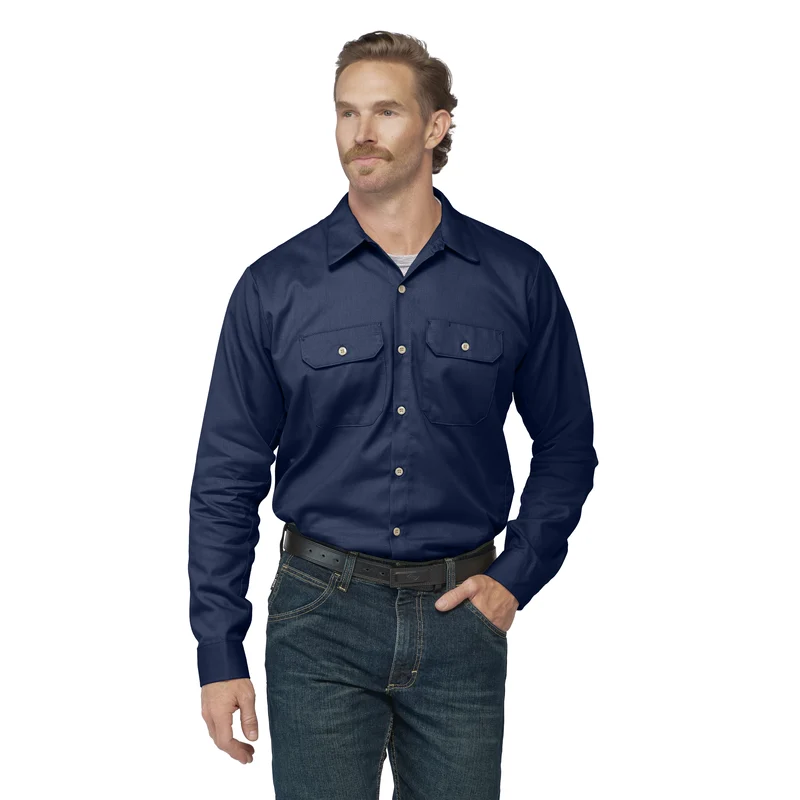 Bulwark SEW2 Navy 7 oz. Men's Midweight EXCEL FR Button Up Work Shirt