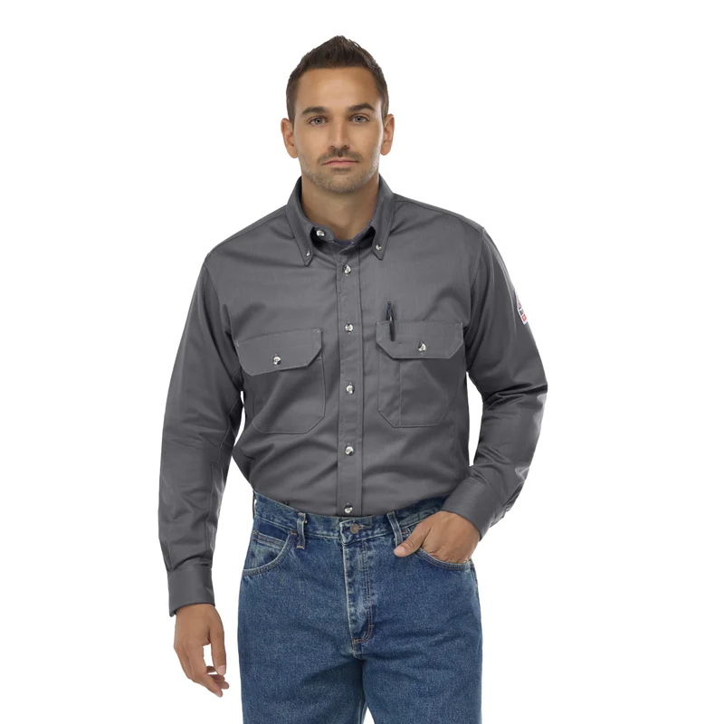 Bulwark SLU2 Grey 7 oz. Men's Midweight FR Dress Uniform Shirt