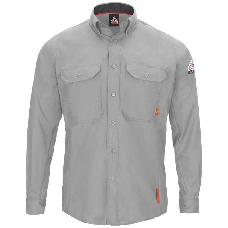 Bulwark QS52 Ultra Silver Gray 5.5 oz. Men's FR iQ Series Comfort Woven Long Sleeve Lightweight Shirt