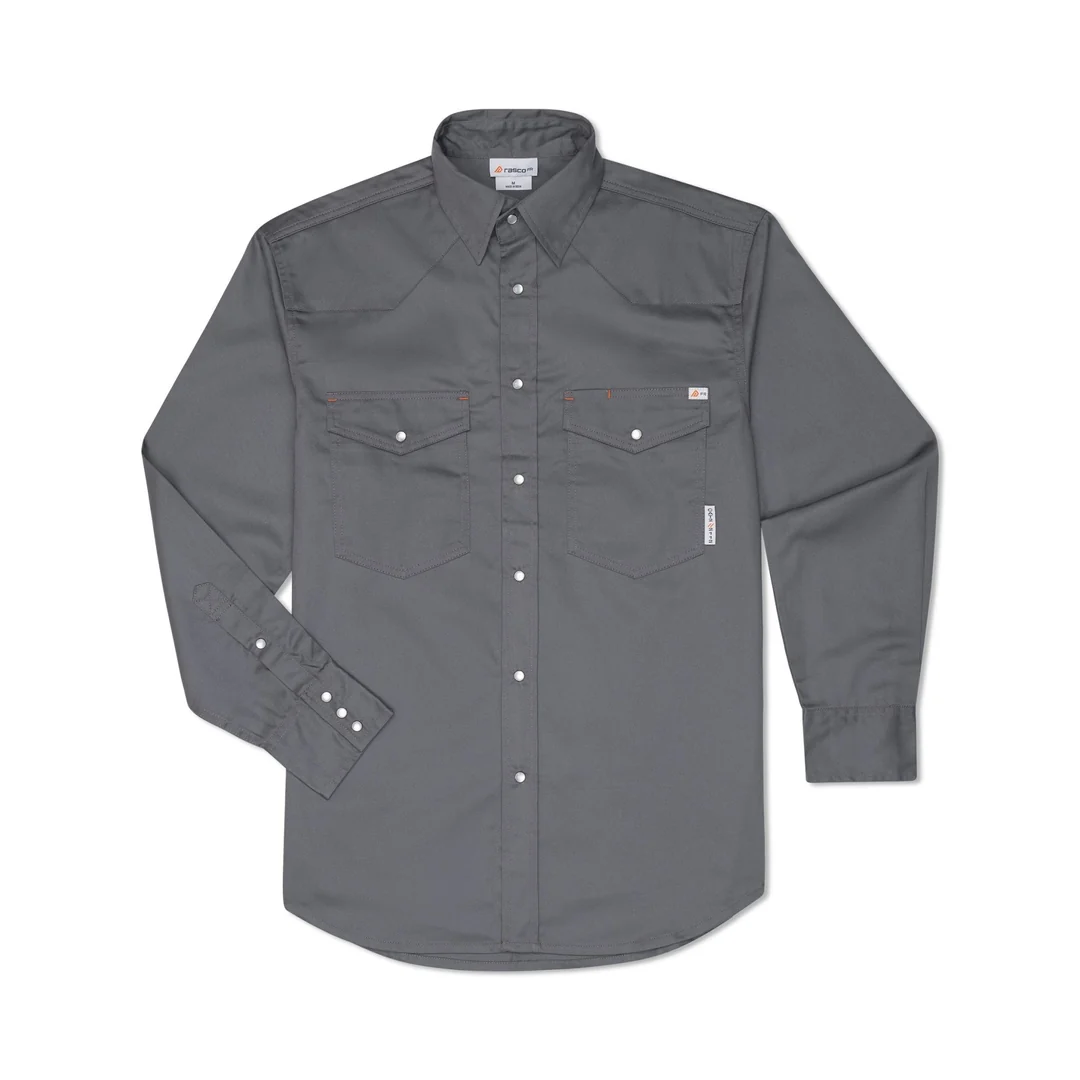 Rasco FR1003 Grey 7.5 oz. Men's Long Sleeve Button-Up Pearl Snap Shirt