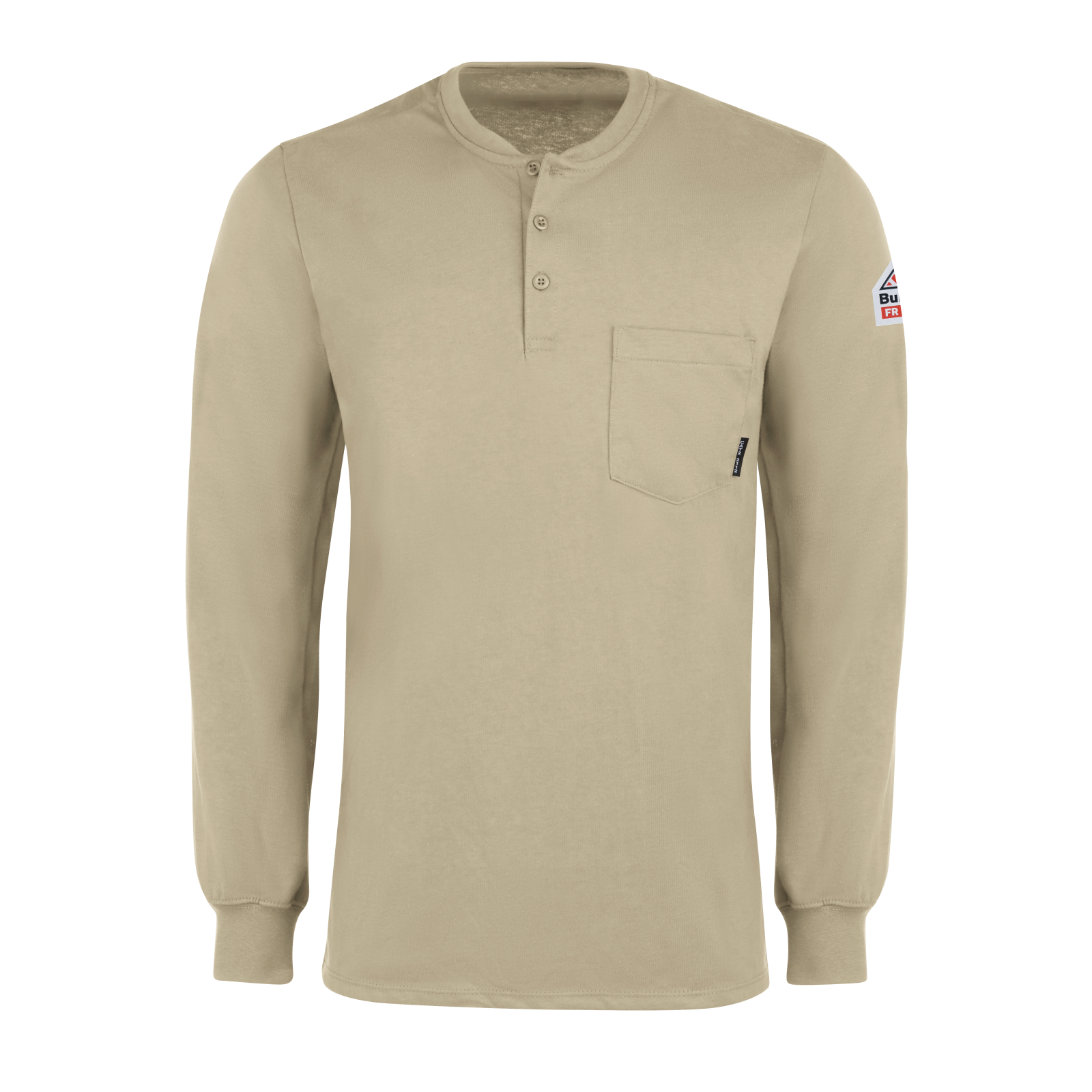 Bulwark SEL2 Khaki Men's 7 oz. Long Sleeve Tagless Henley Shirt