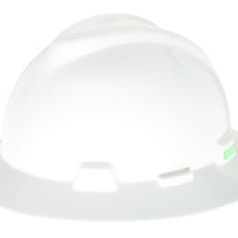 MSA 475369 White V-Gard® Polyethylene Full Brim Hard Hat With Ratchet/4 Point Ratchet Suspension